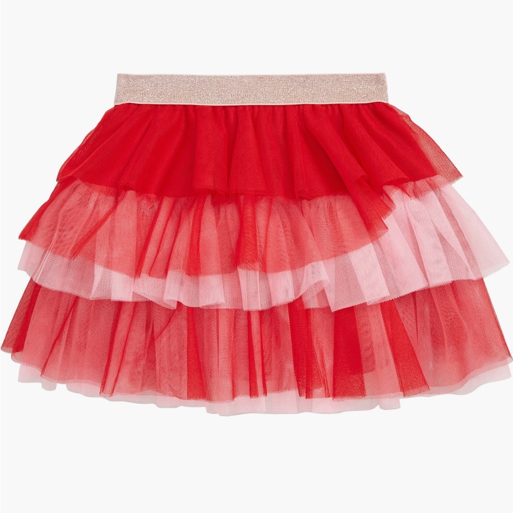 TRULY ME Colorblock Tiered Mesh Red Pink Layered Tulle Skirt 4